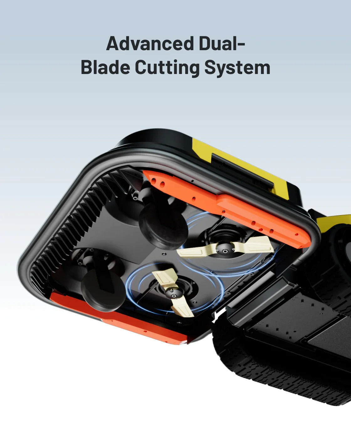 Yarbo Lawn Mower Pro dual-blade cutting system with straight blade and cutting disc options