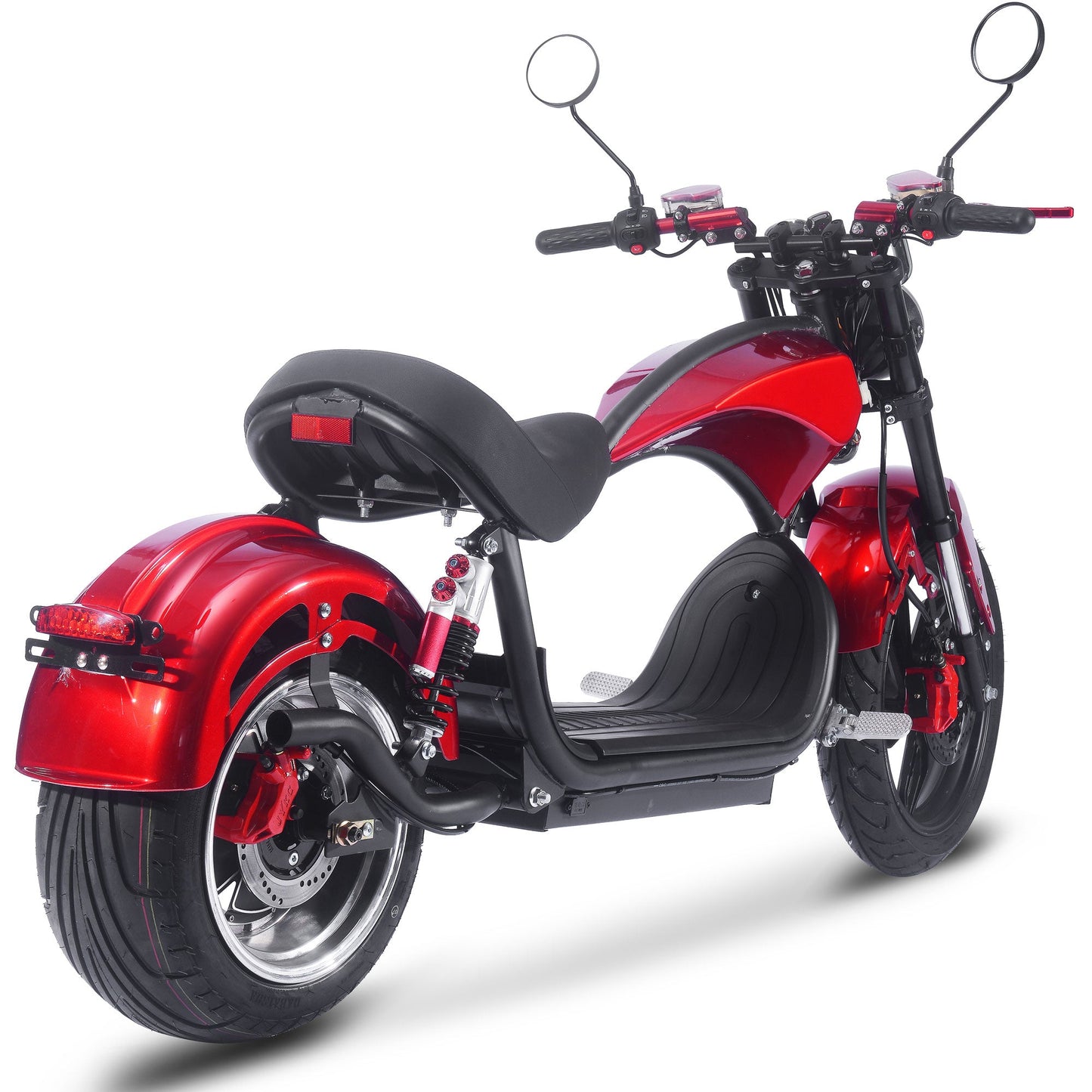 MotoTec Raven 60V 2500W lithium electric scooter in red rear angle view
