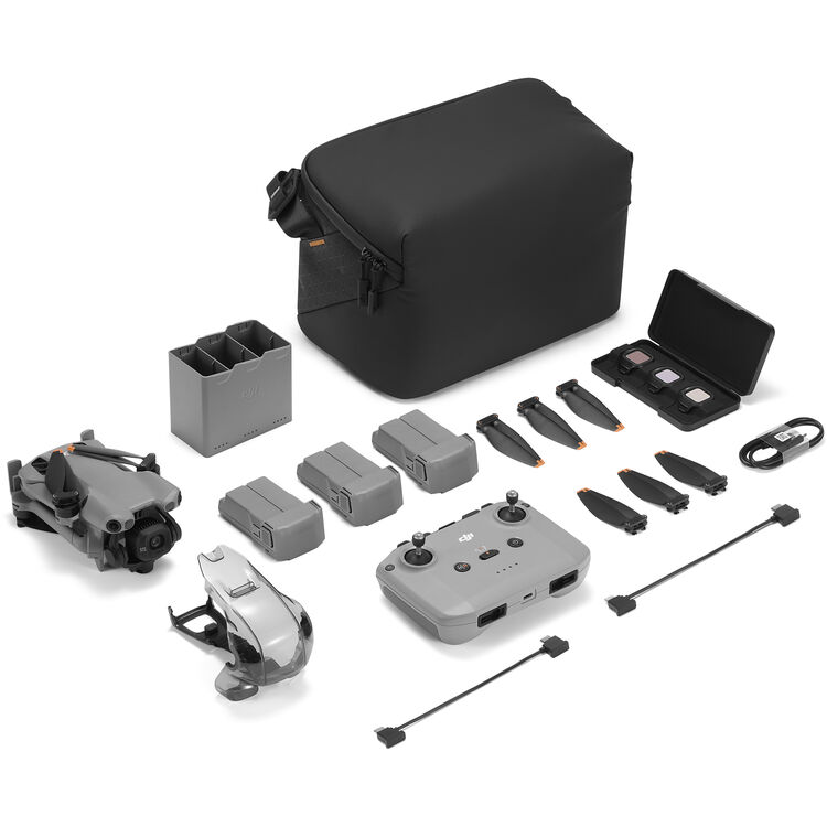 DJI Mini 5 Pro Fly More Combo package contents with batteries, charging hub and accessories