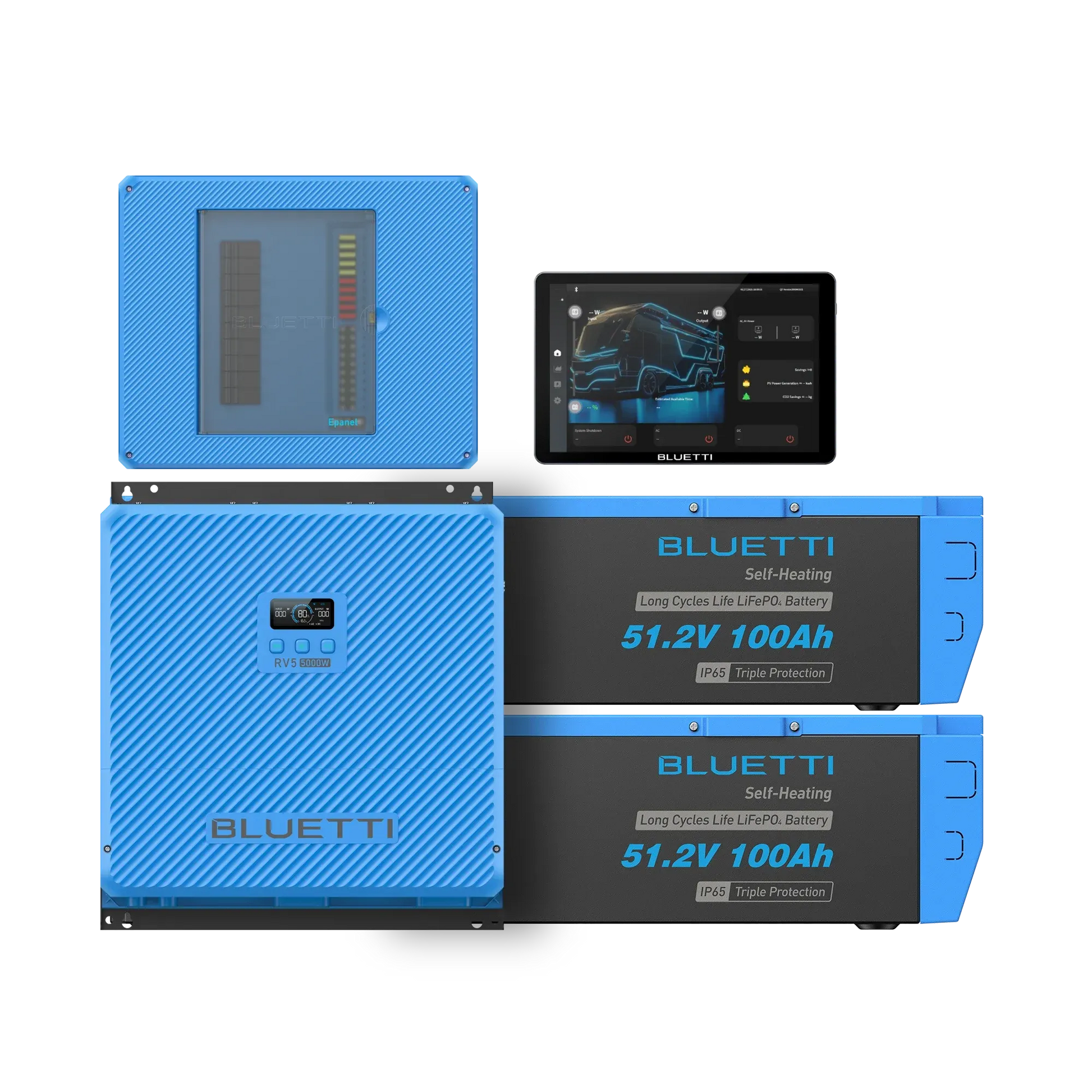 BLUETTI RV5 10kWh RV power kit with two B4810 batteries Epanel and Epad