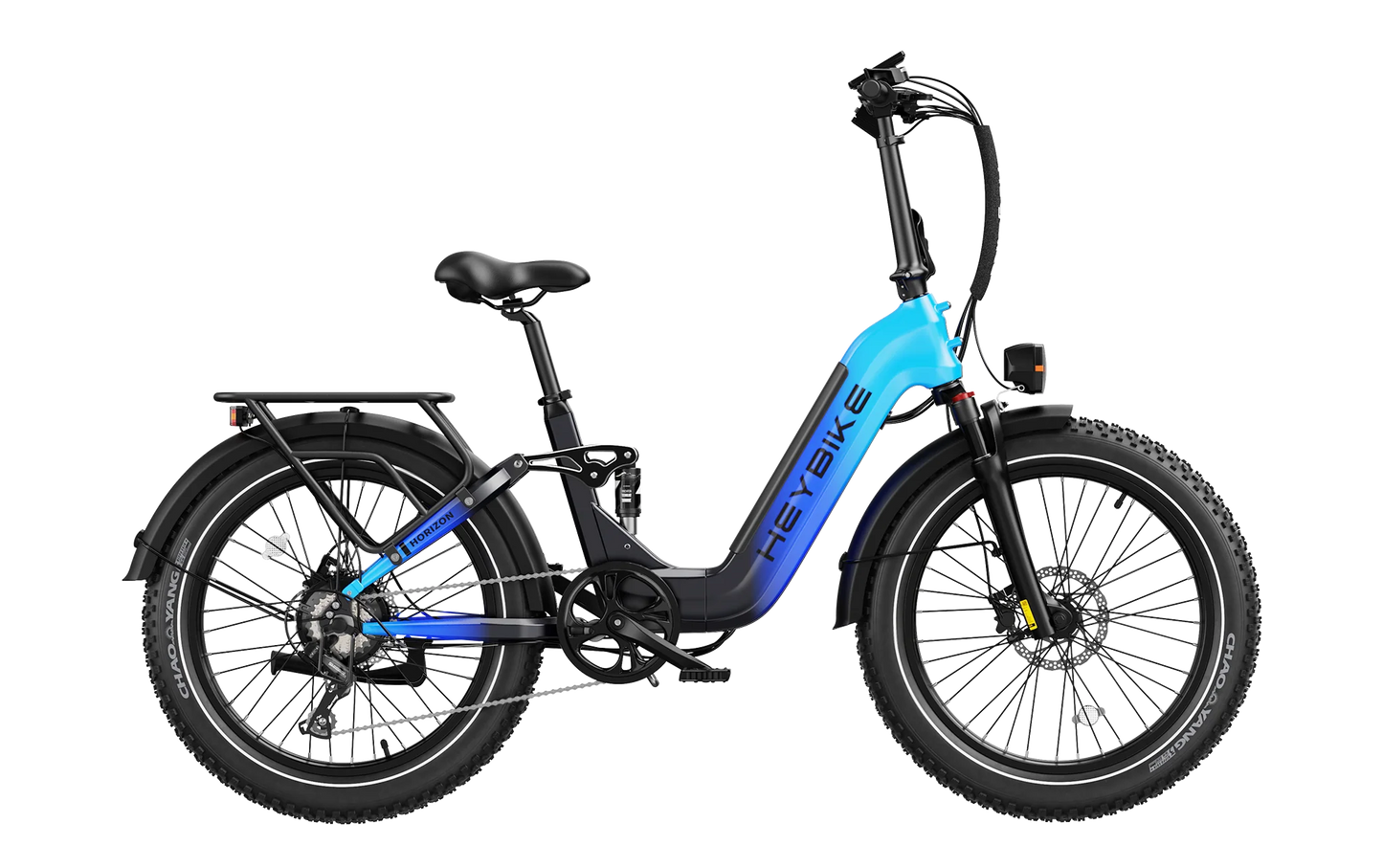 Heybike Horizon blue folding fat tire electric bike side profile