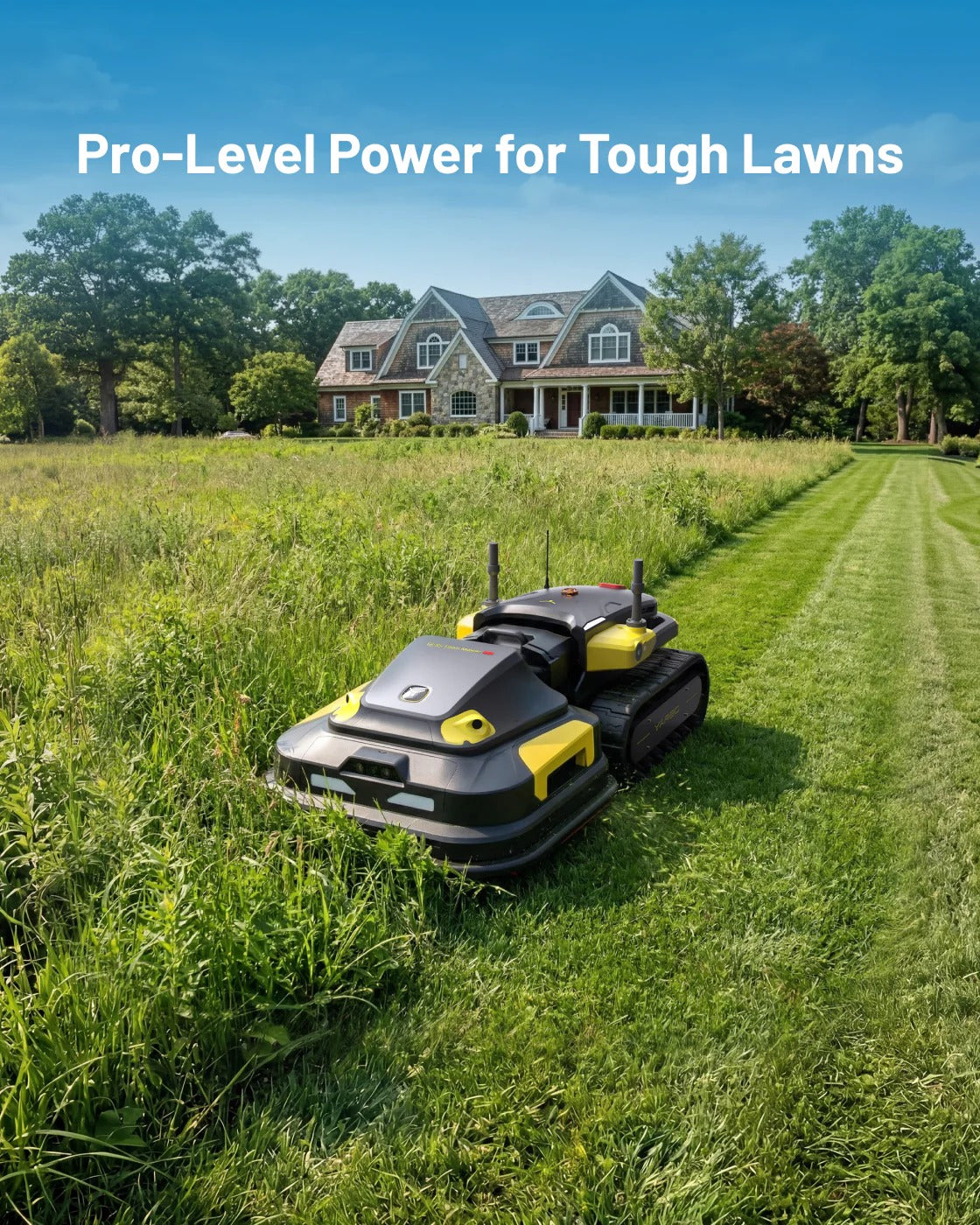 Yarbo Lawn Mower Pro cutting dense grass with dual 300W motors