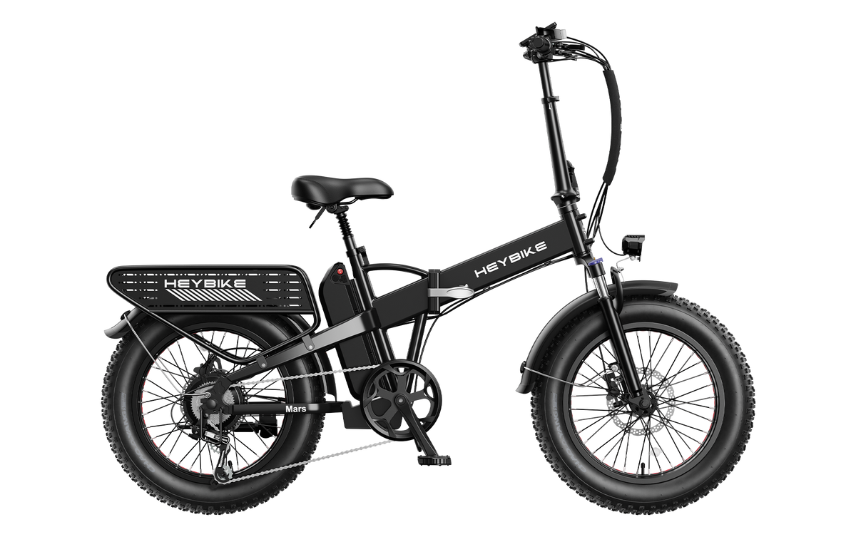 Heybike Mars 2.0 Leather Black folding fat tire electric bike side profile