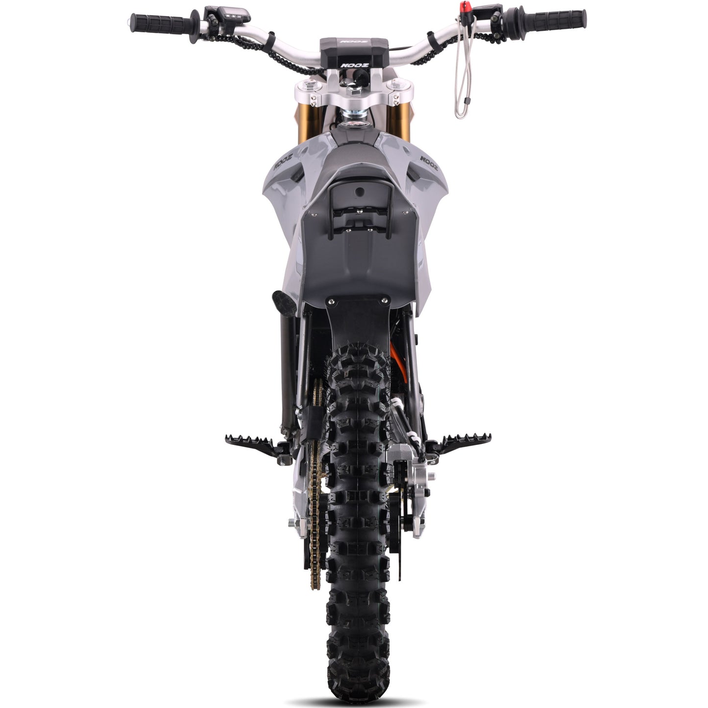 MotoTec Pro 72V 35Ah 8000W 19/16 electric dirt bike in gray rear view