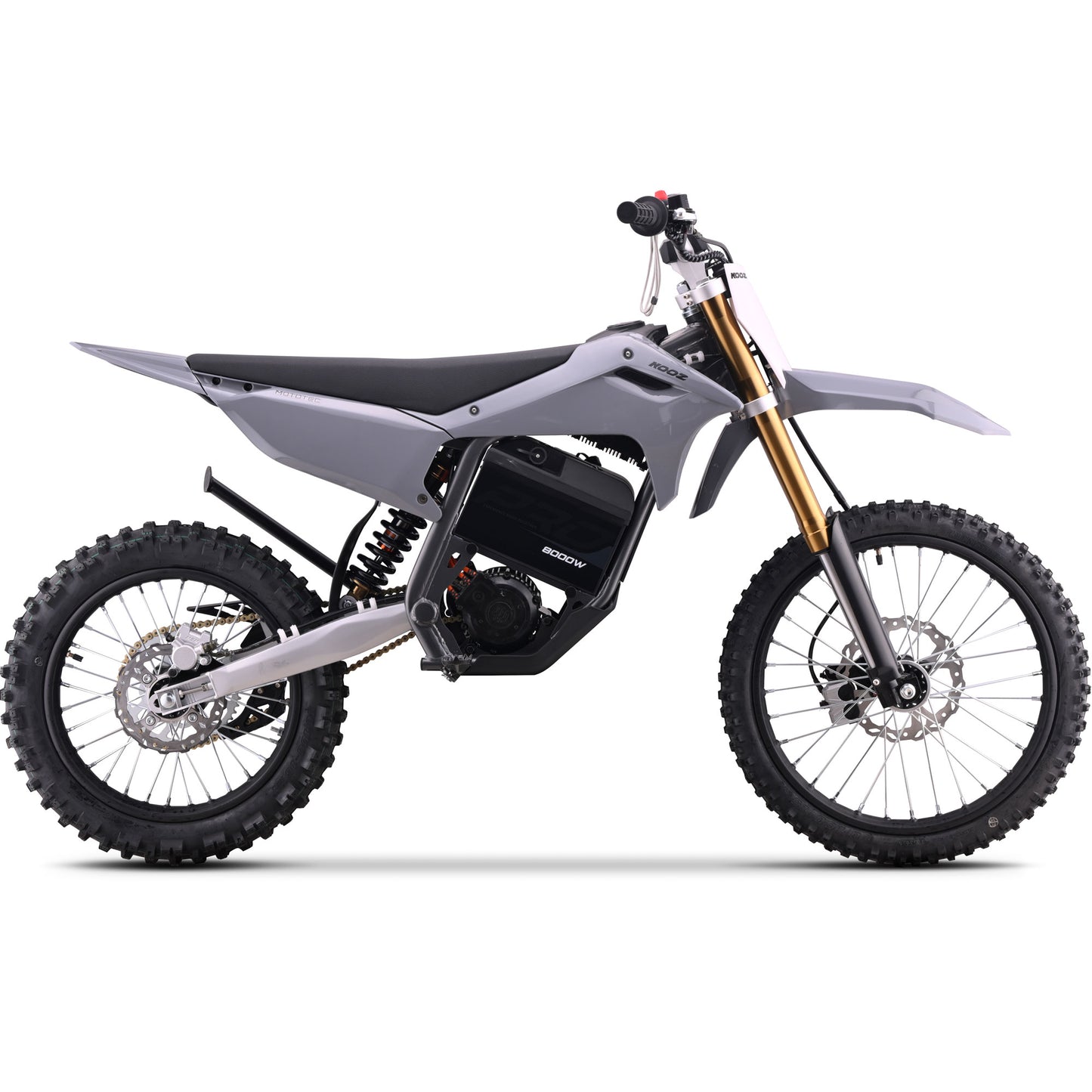 MotoTec Pro 72V 35Ah 8000W 19/16 electric dirt bike in gray side view