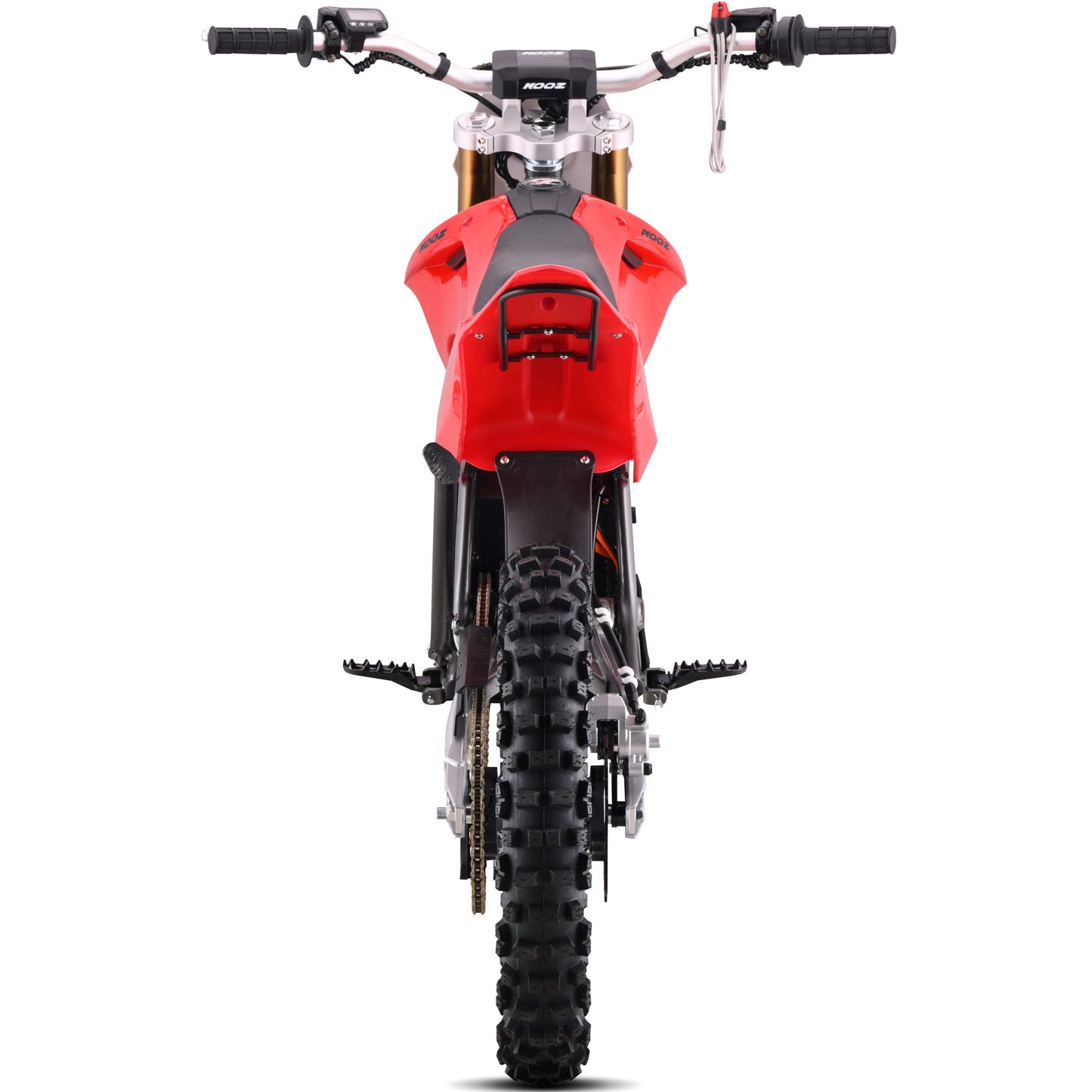 MotoTec Pro 72V 35Ah 8000W 19/16 electric dirt bike in red rear view