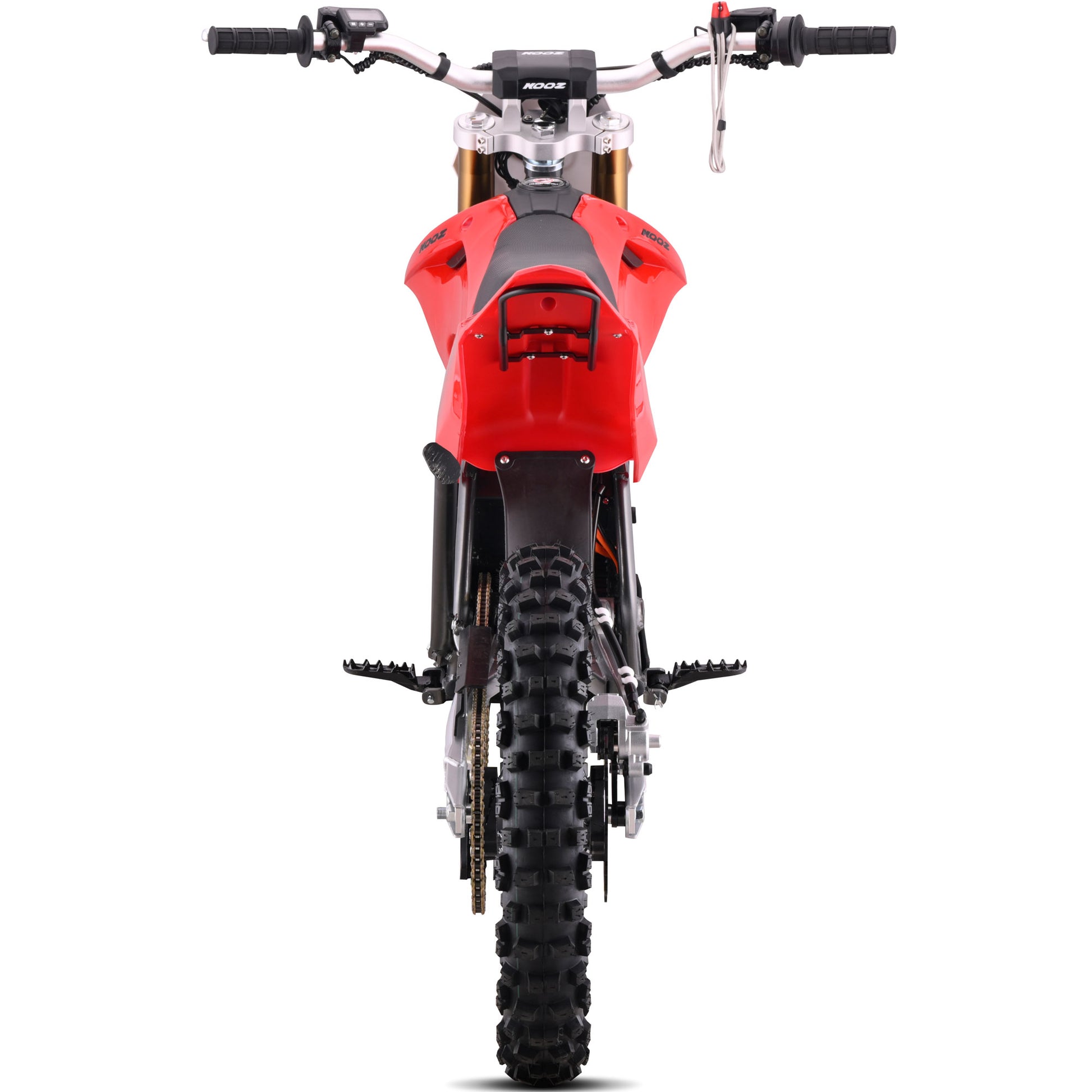 MotoTec Pro 72V 35Ah 8000W 19/16 electric dirt bike in red rear view