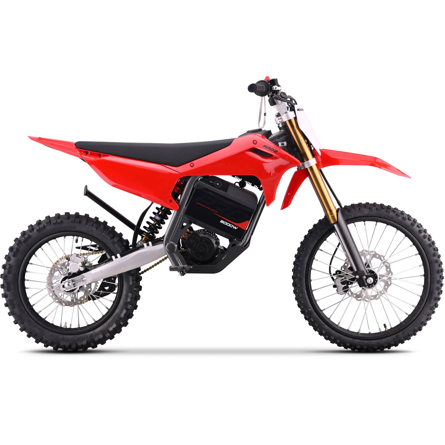 MotoTec Pro 72V 35Ah 8000W 19/16 electric dirt bike in red side view