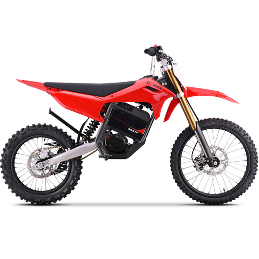 MotoTec Pro 72V 35Ah 8000W 19/16 electric dirt bike in red side view