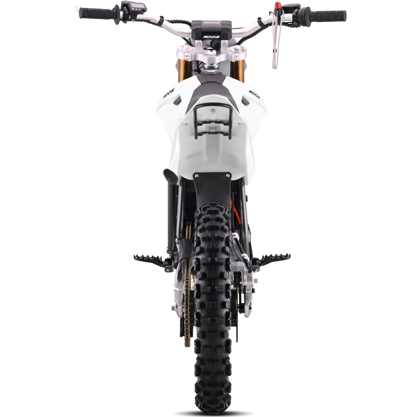MotoTec Pro 72V 35Ah 8000W 19/16 electric dirt bike in white rear view