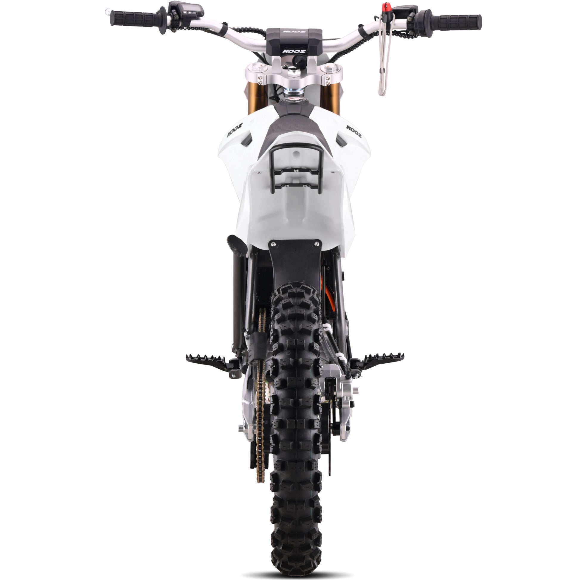 MotoTec Pro 72V 35Ah 8000W 19/16 electric dirt bike in white rear view