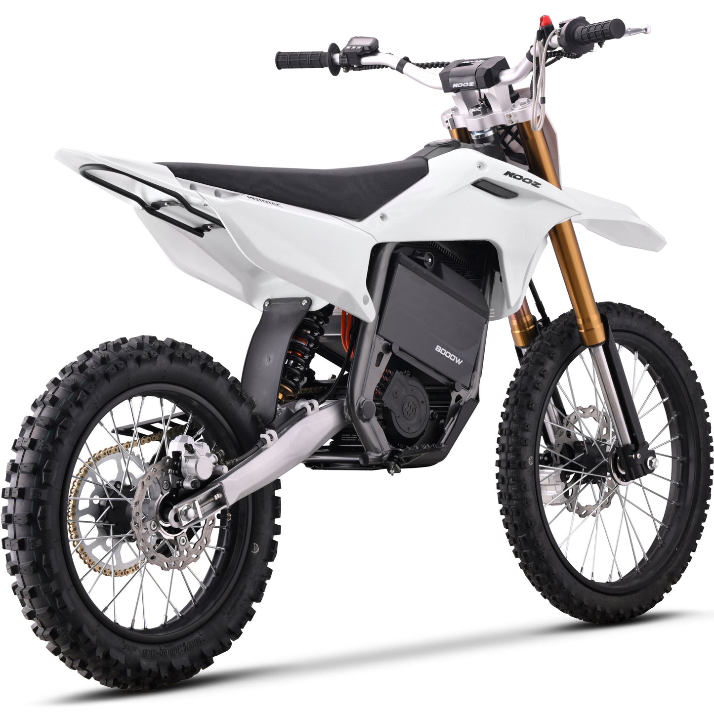 MotoTec Pro 72V 35Ah 8000W 19/16 electric dirt bike in white rear angle view