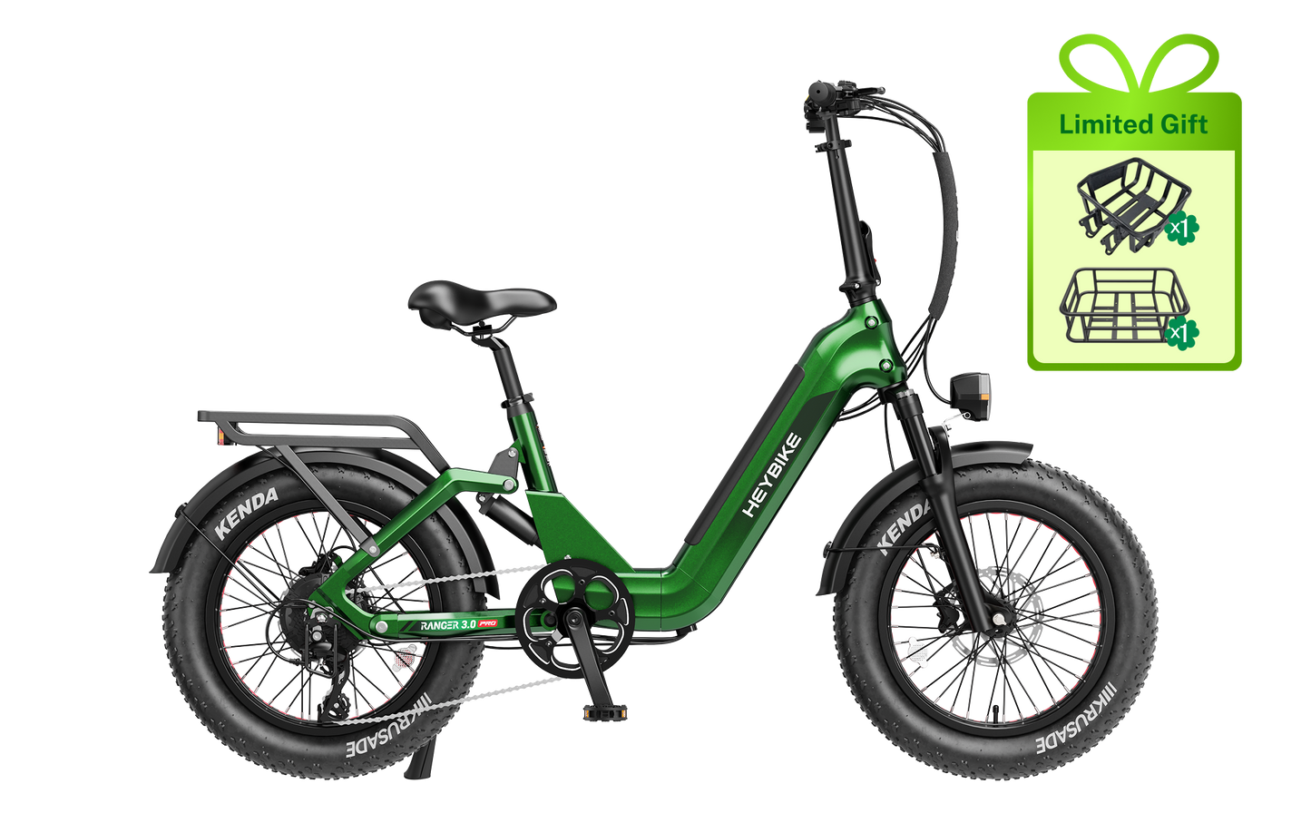 Heybike Ranger 3.0 Pro Folding Electric Bike - 90 Mile Range, Full Suspension - Top Speed 28 MPH