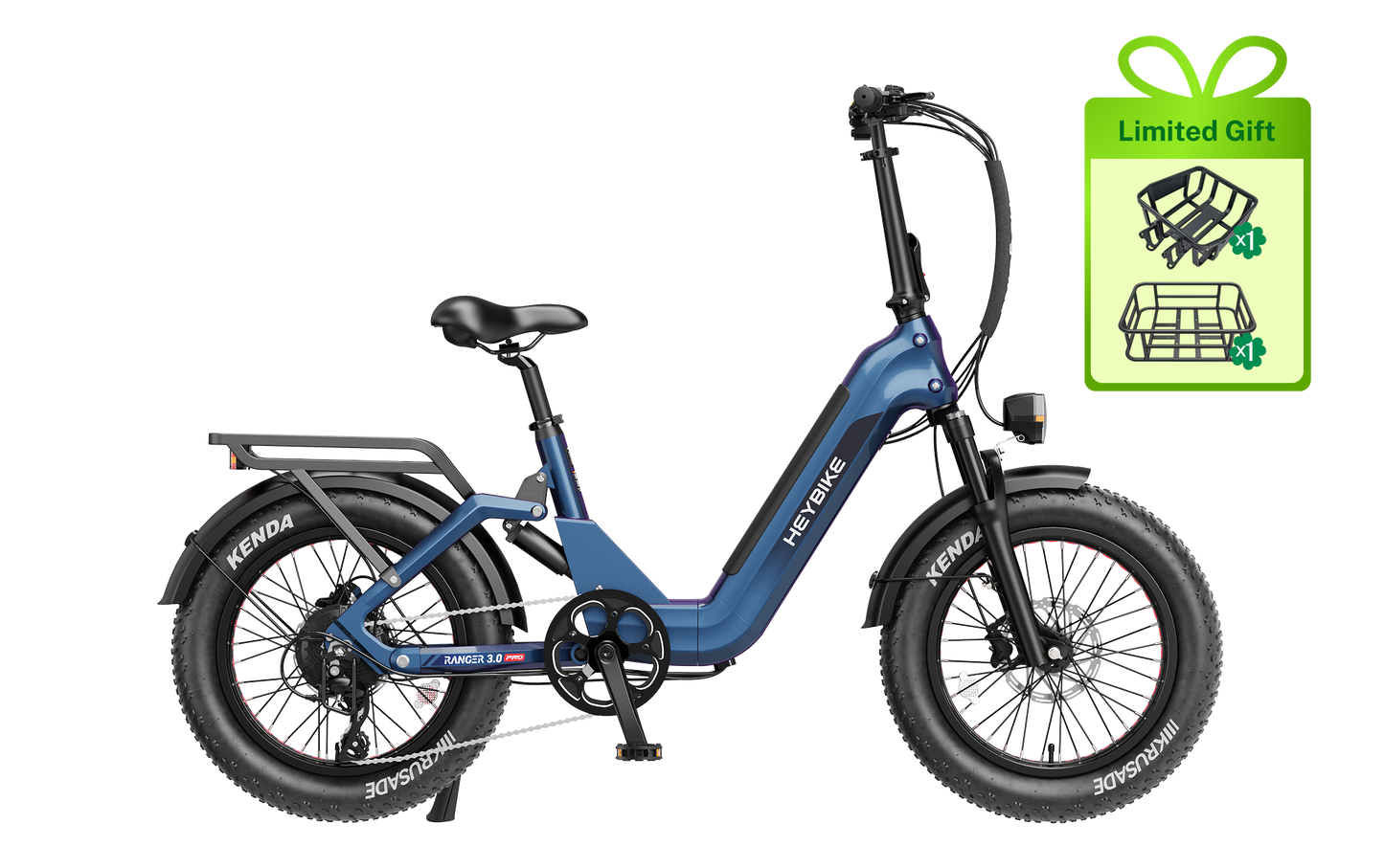 Heybike Ranger 3.0 Pro Folding Electric Bike - 90 Mile Range, Full Suspension - Top Speed 28 MPH