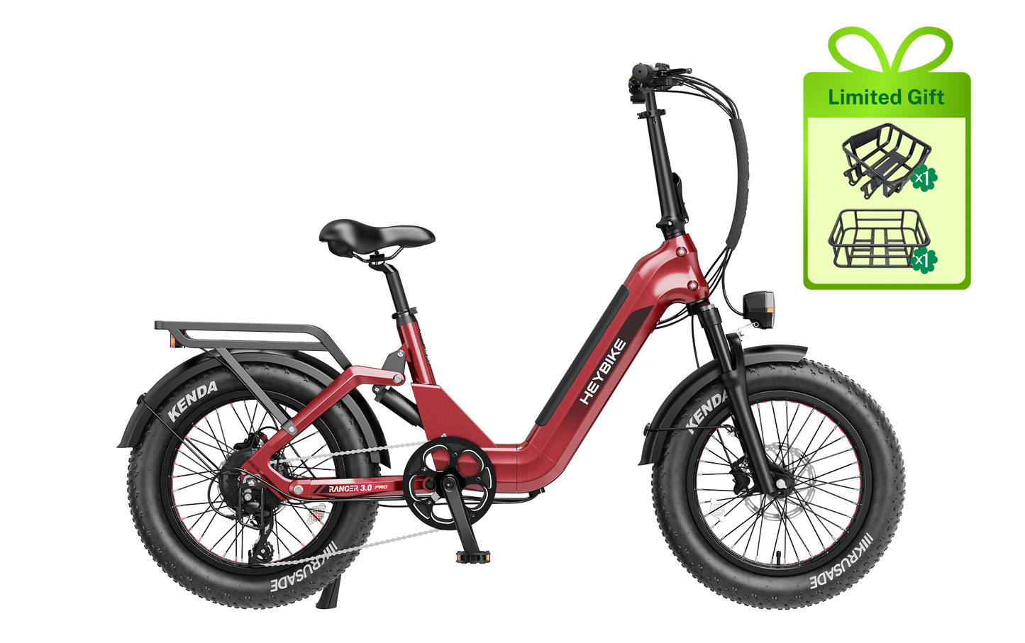 Heybike Ranger 3.0 Pro Folding Electric Bike - 90 Mile Range, Full Suspension - Top Speed 28 MPH