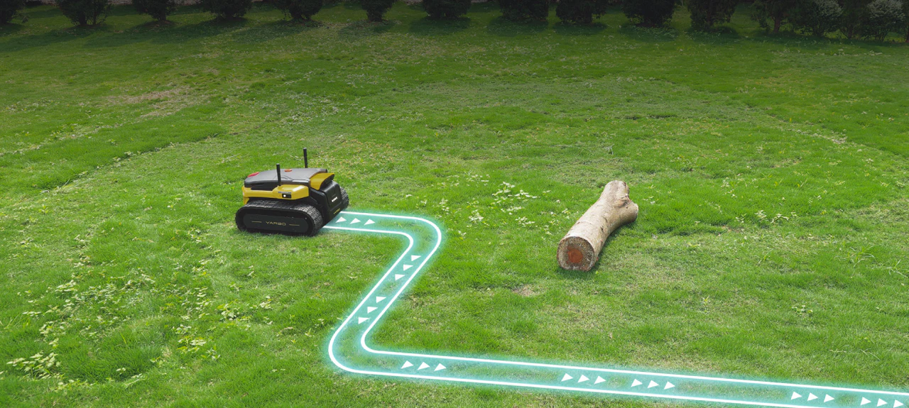 Yarbo Core following a mapped route across a lawn