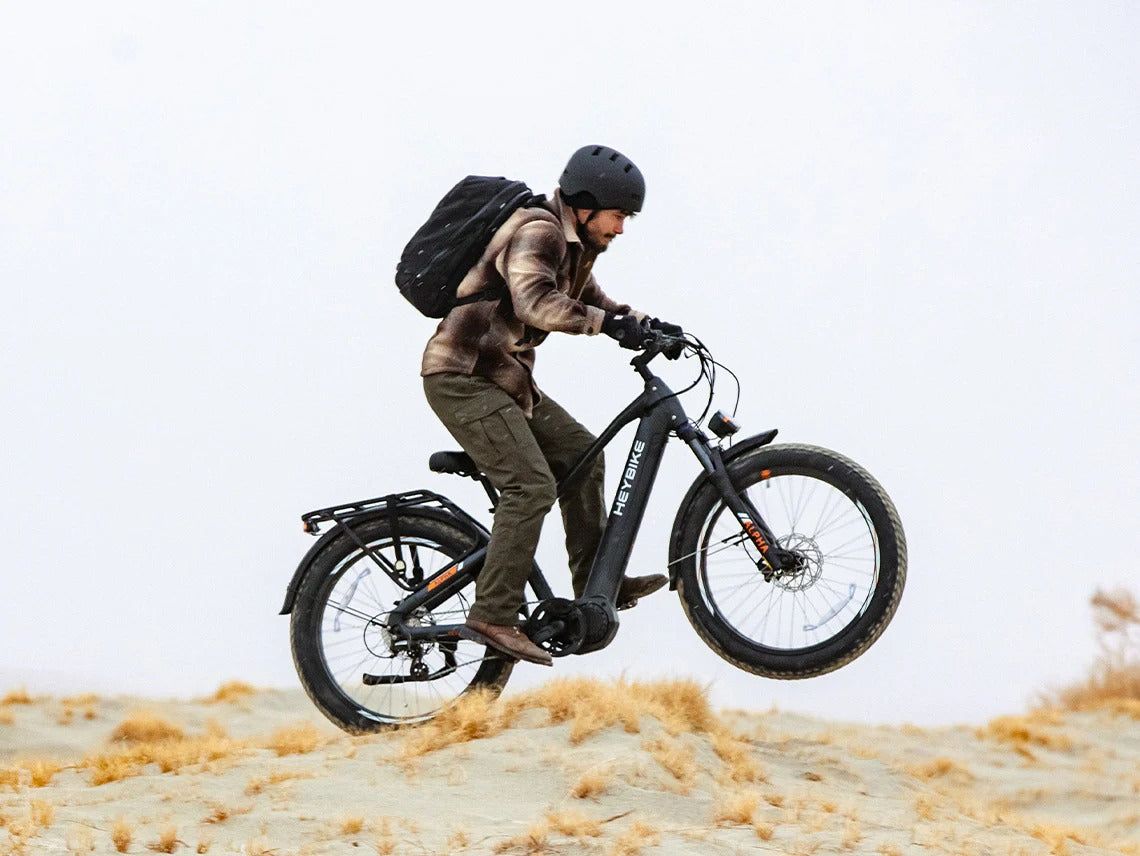 Heybike ALPHA rider on dirt path