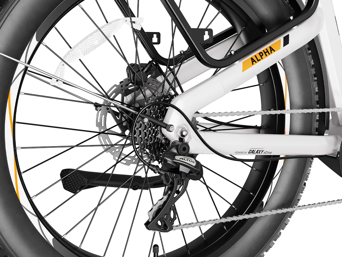 Heybike ALPHA rear derailleur and hydraulic disc brake detail