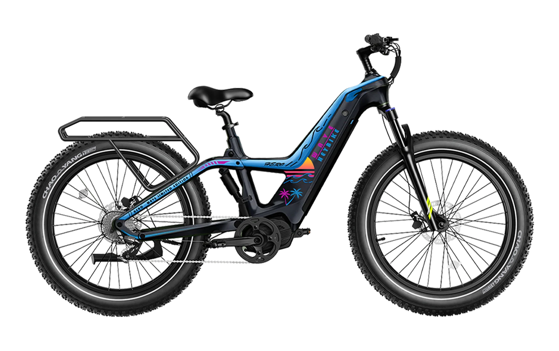 Heybike Hero blue carbon fiber all-terrain electric bike side profile