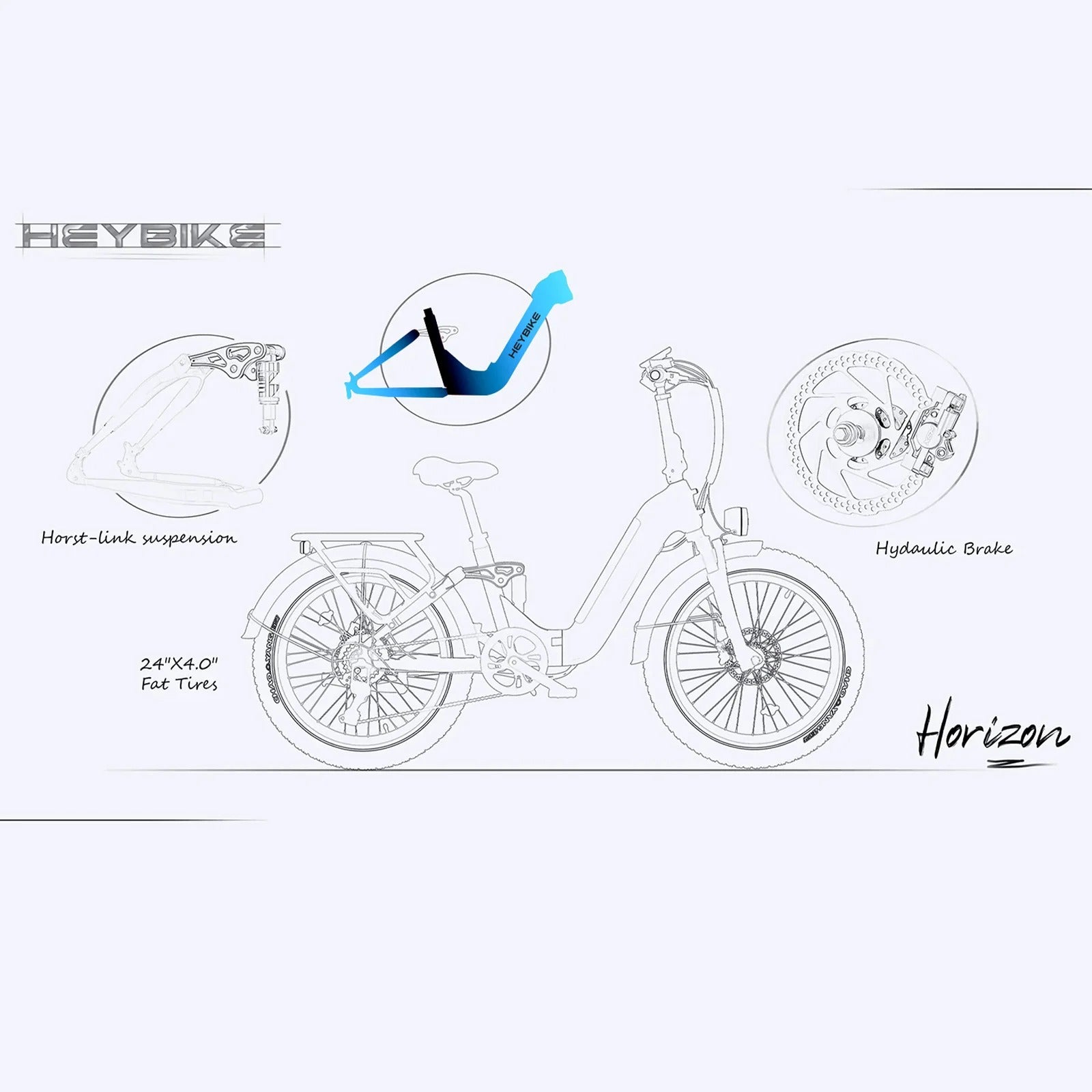 Heybike Horizon full suspension feature diagram