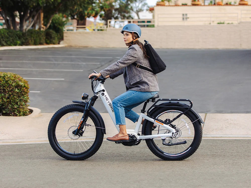 Heybike ALPHA rider on paved road