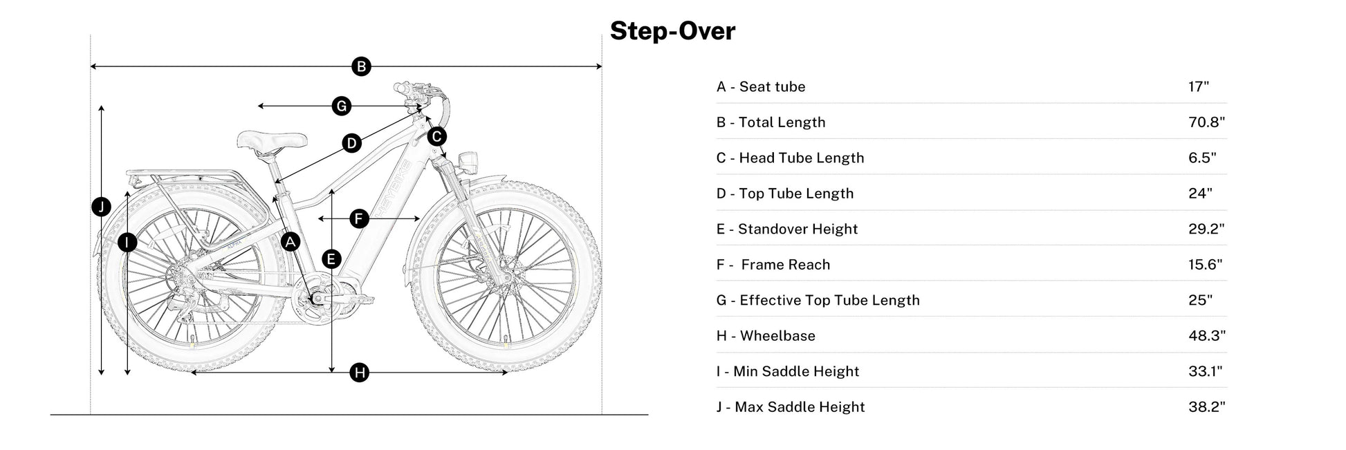 Heybike ALPHA step-over frame geometry diagram