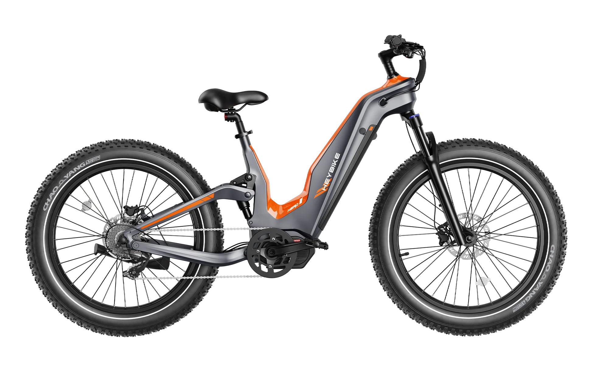 Heybike Hero Tangerine step-through carbon fiber electric bike side profile