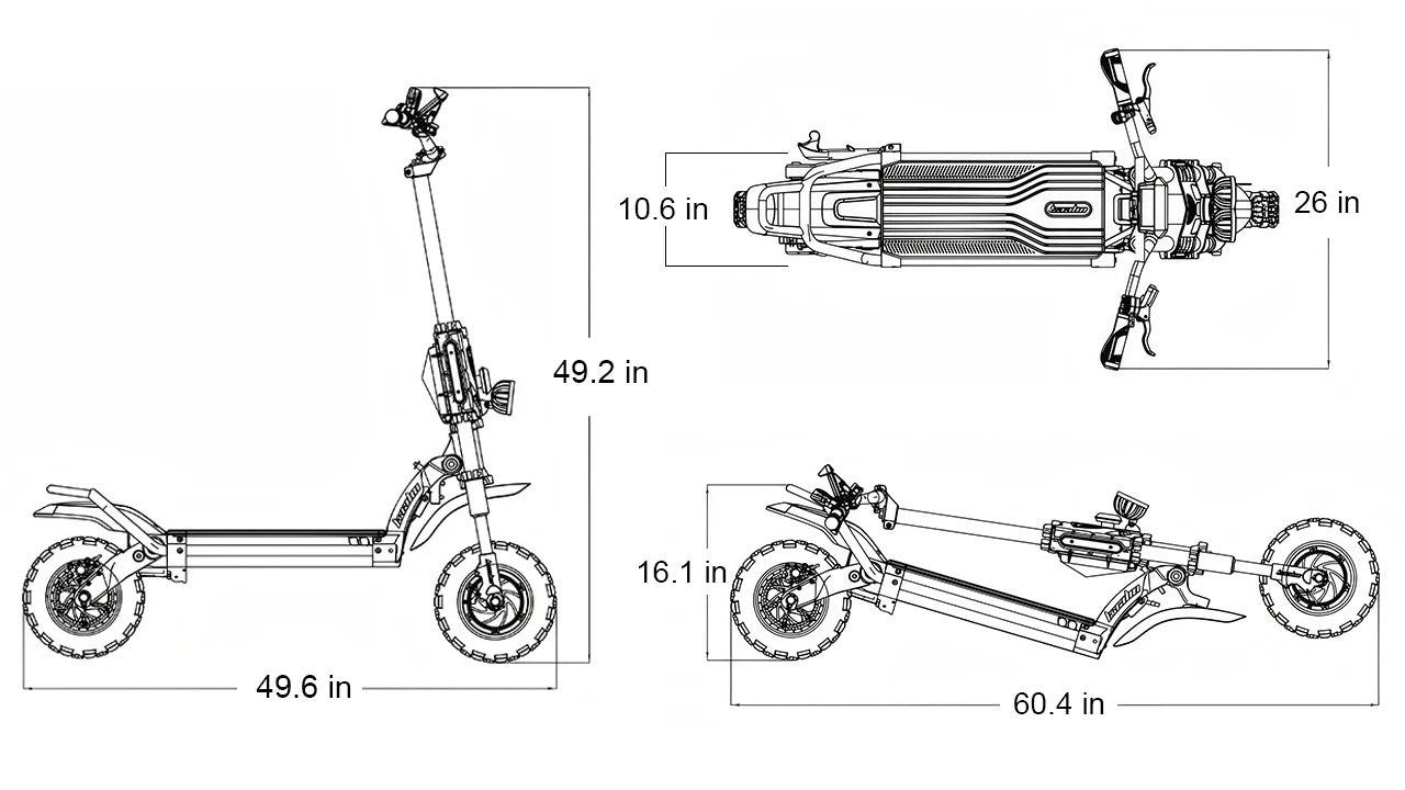 Kaabo King GT Pro dimension diagram showing folded and unfolded measurements